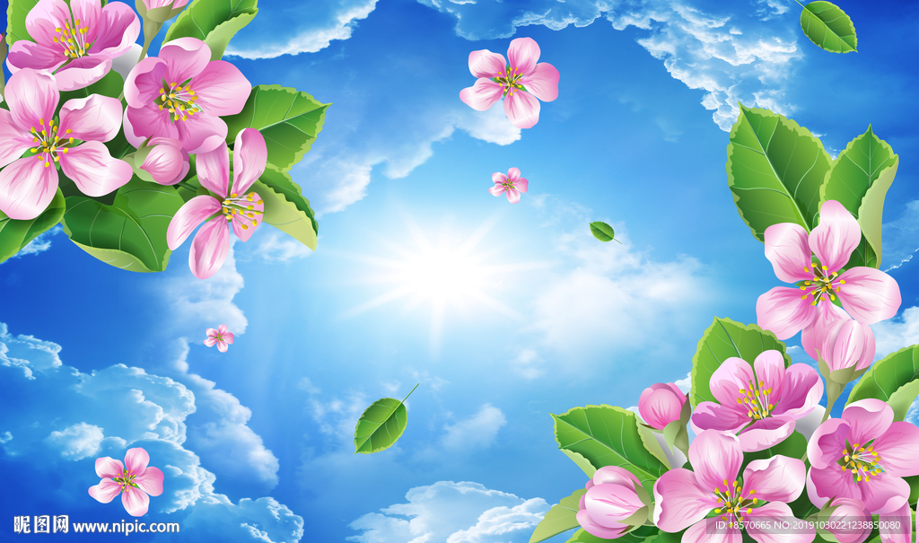 蓝天花朵吊顶背景