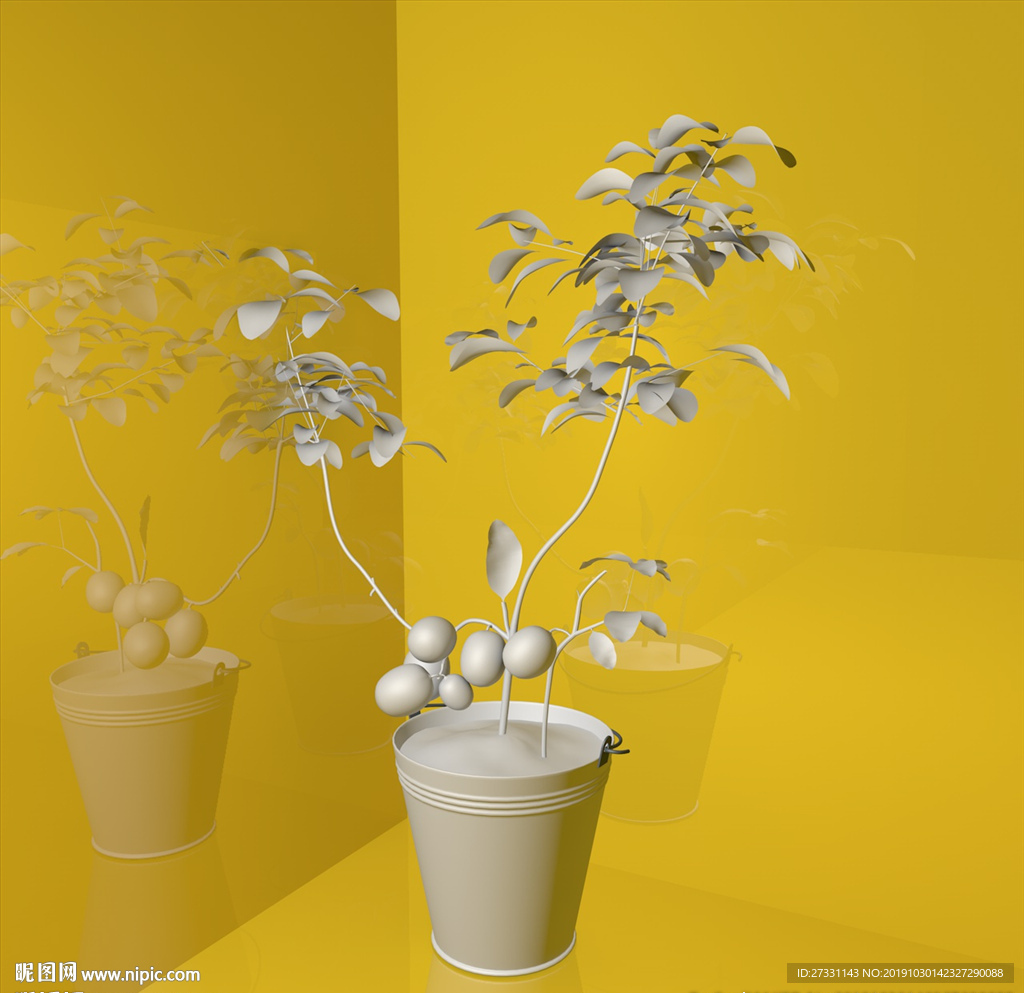 花草模型 花盆模型 绿叶 植物