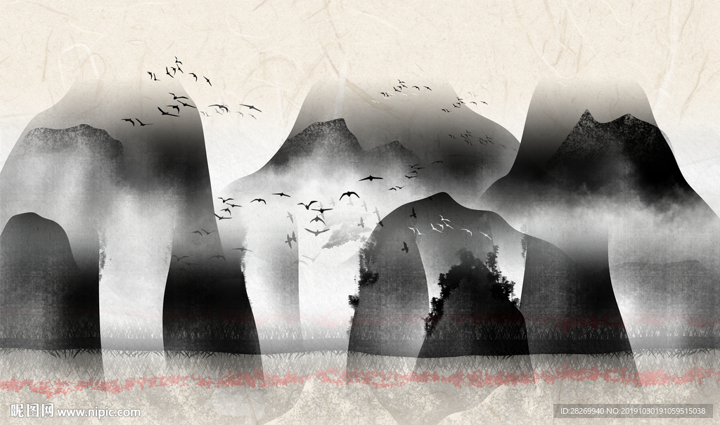 黑白水墨山水