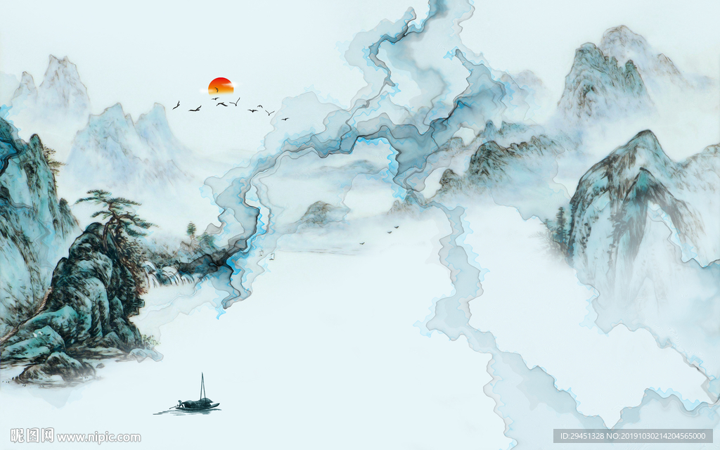 烟雾大气山水画 TIF分层