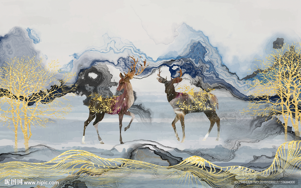 手绘极品山水画 TIF分层