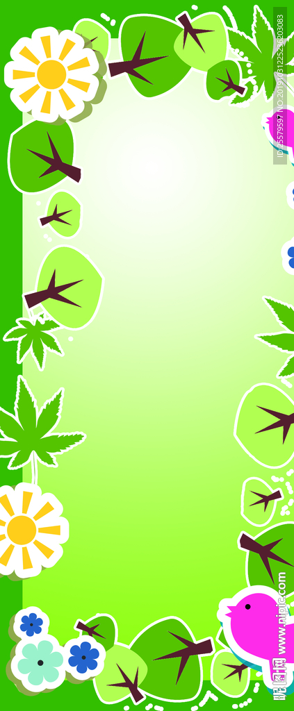 绿色树叶鸟展板 绿叶边框