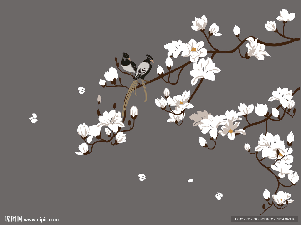 玉兰花鸟