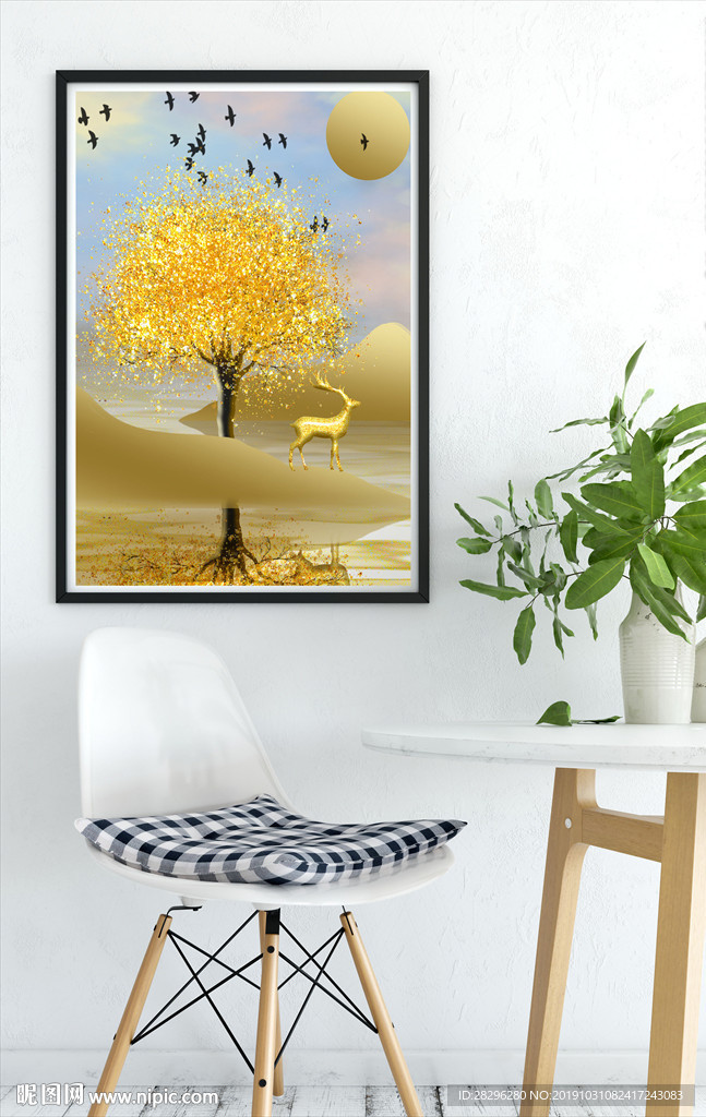 新中式麋鹿飞鸟晶瓷装饰画