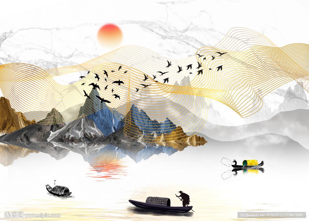 新中式轻奢背景墙无框画