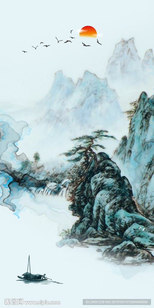 奢华 风景山水国画 TIF分层