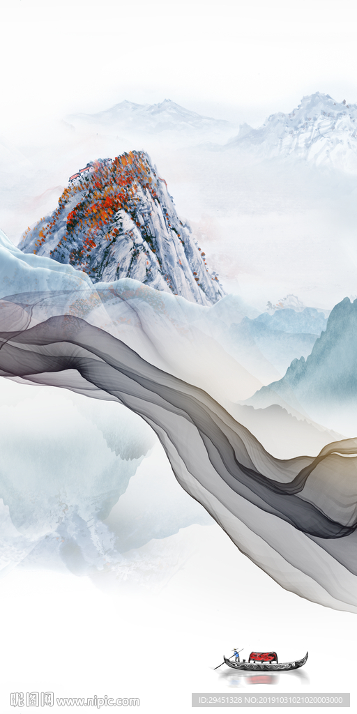 线条风景山水国画 TIF分层