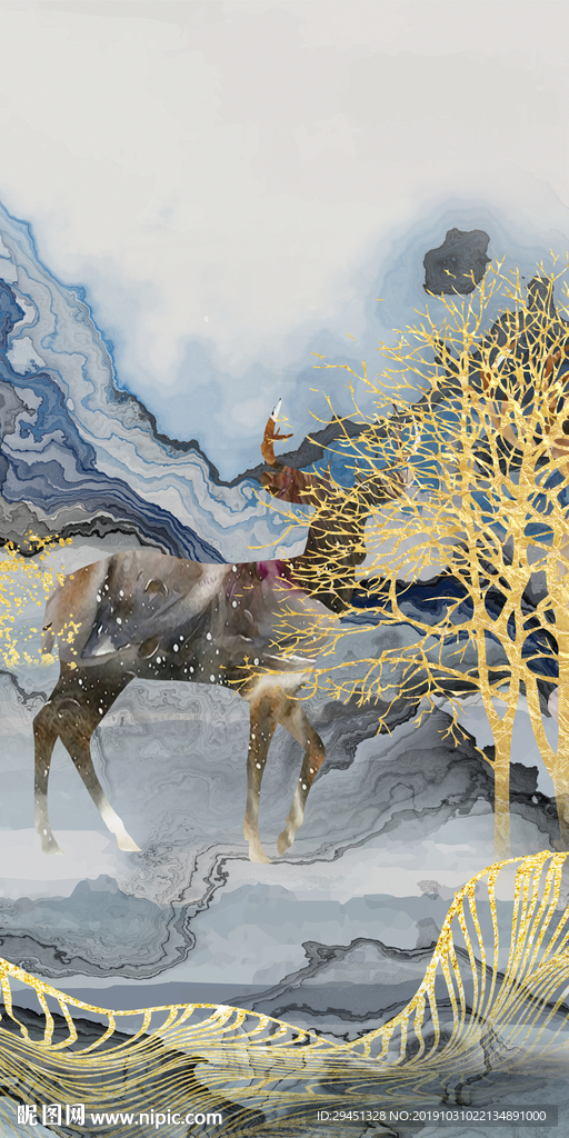 金线山水国画 TIF分层