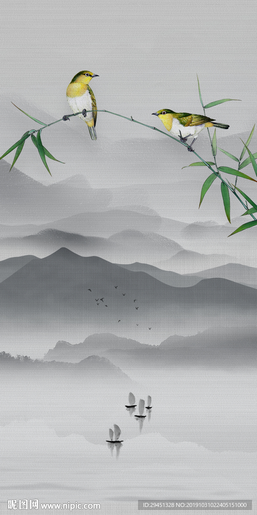 竹子风景山水国画 TIF分层