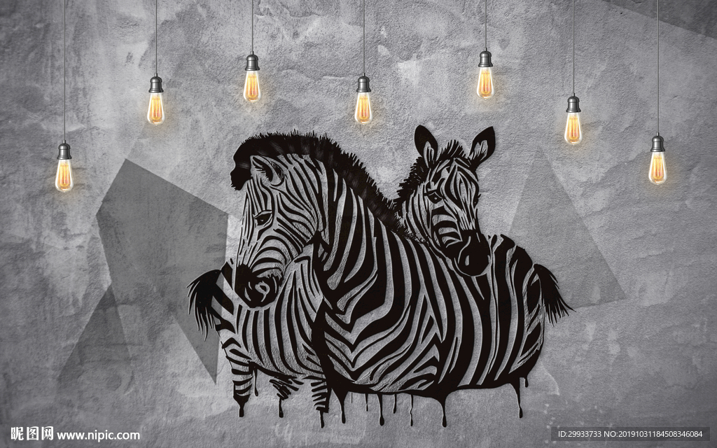 现代北欧简约手绘斑马背景墙壁纸