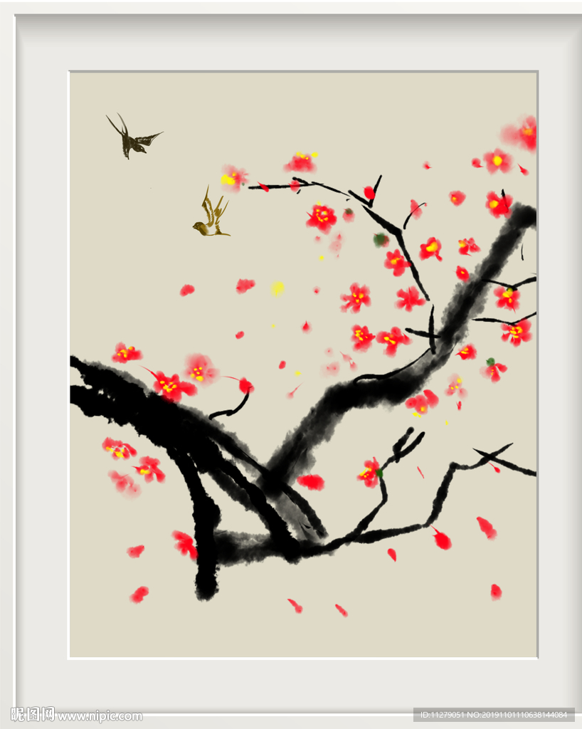 清新梅花花鸟画