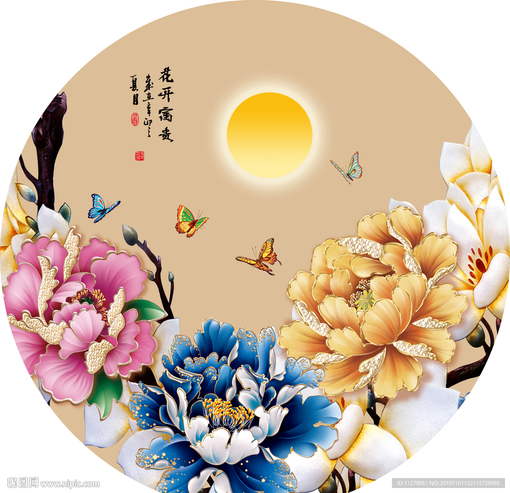 牡丹花鸟装饰画