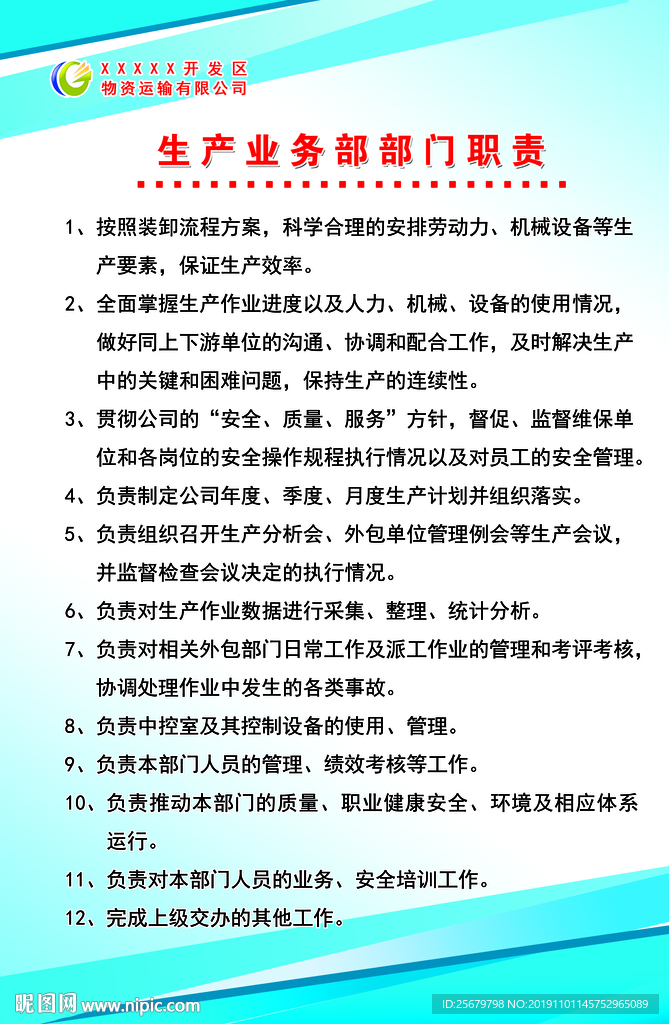 生产业务部 部门职责 制度牌