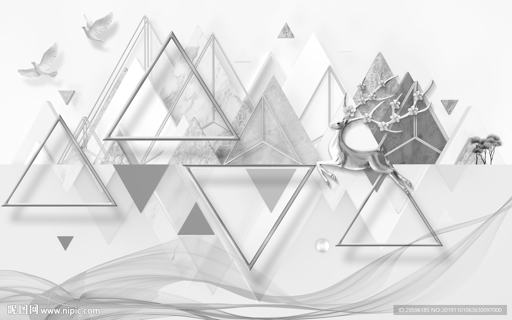 三角形立体装饰画 TIF分层