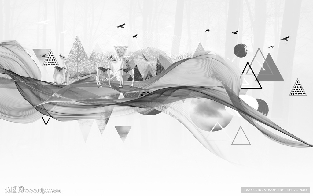 烟雾 欧式装饰画 TIF分层