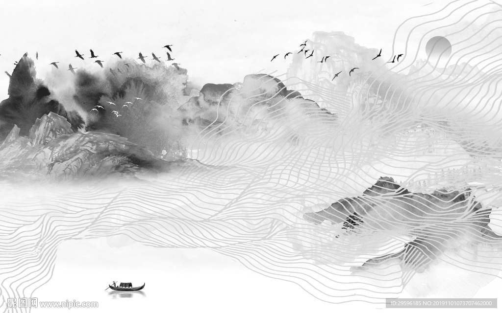 现代 山水背景墙 TIF分层