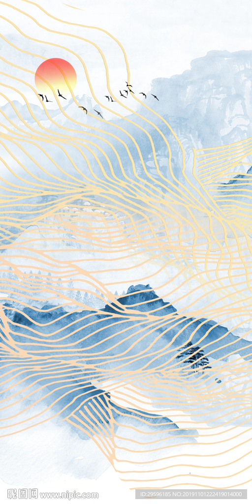 抽象意境山水国画 TIF分层