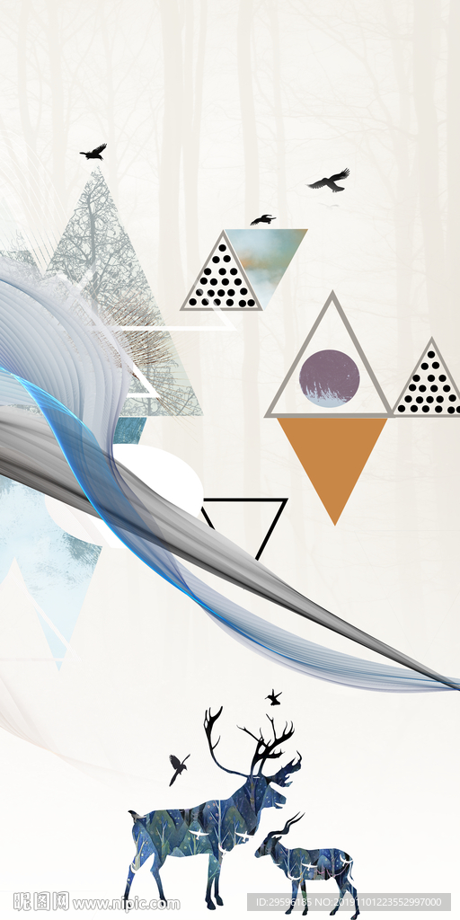 抽象麋鹿新玄关画 TIF分层