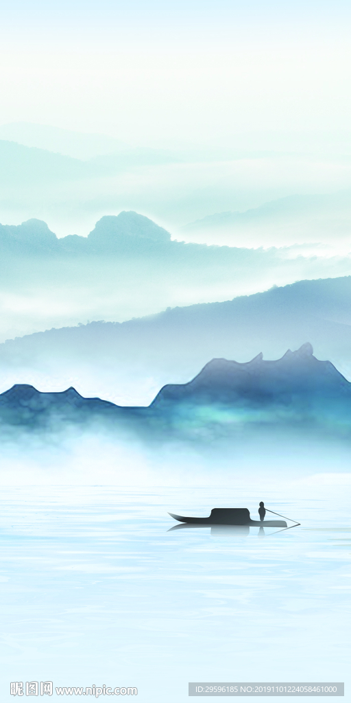 简约意境山水国画 TIF分层