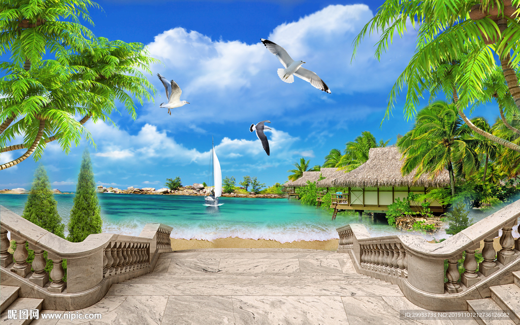 马尔代夫海景沙滩背景墙