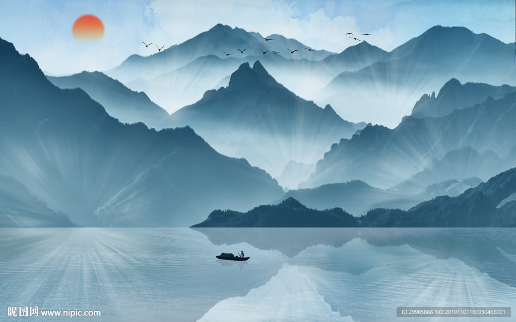 奢华意境中式山水 tif分层