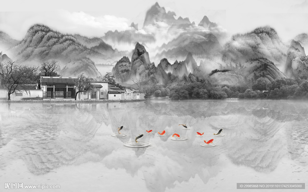 简约中式山水 tif分层