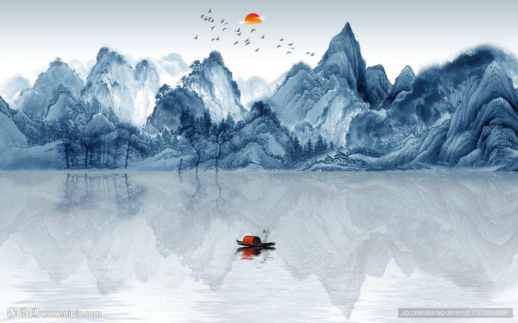 中国风简约中式山水 tif分层