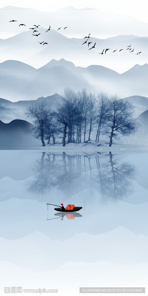 玄关水墨国画山水 tif分层