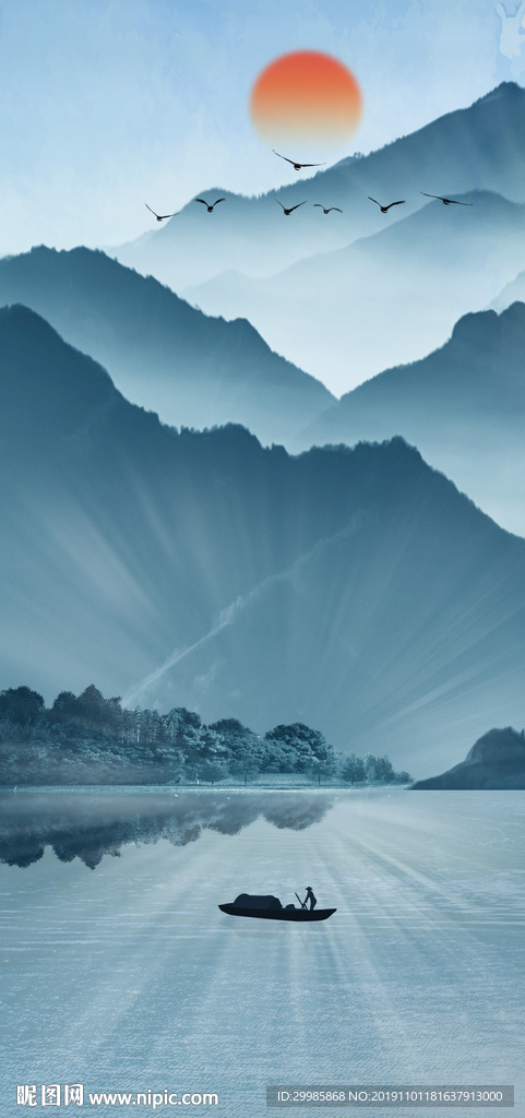 新中式玄关国画山水 tif分层