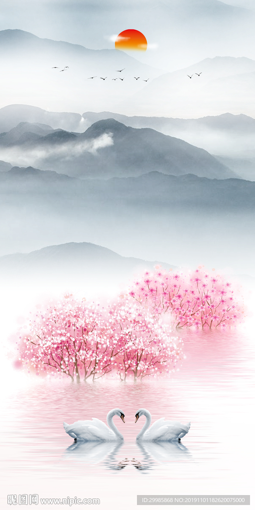 水墨玄关国画山水 tif分层