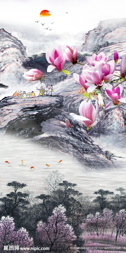 高清 玄关山水画 tif分层