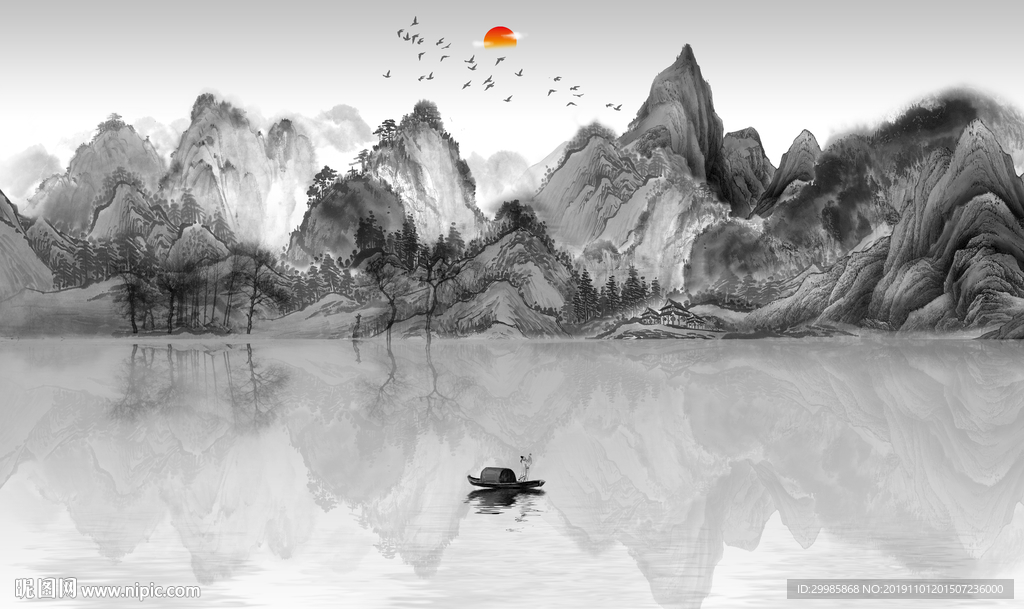 高清简约中式山水 tif分层