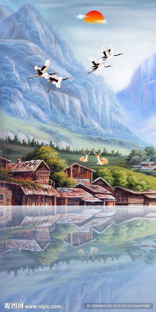 意境玄关国画山水 tif分层