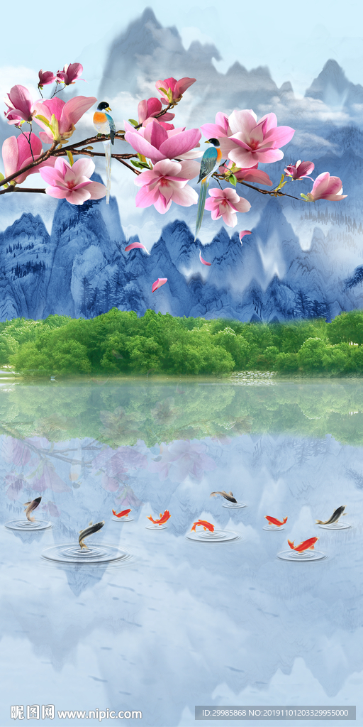 精美玄关国画山水 tif分层