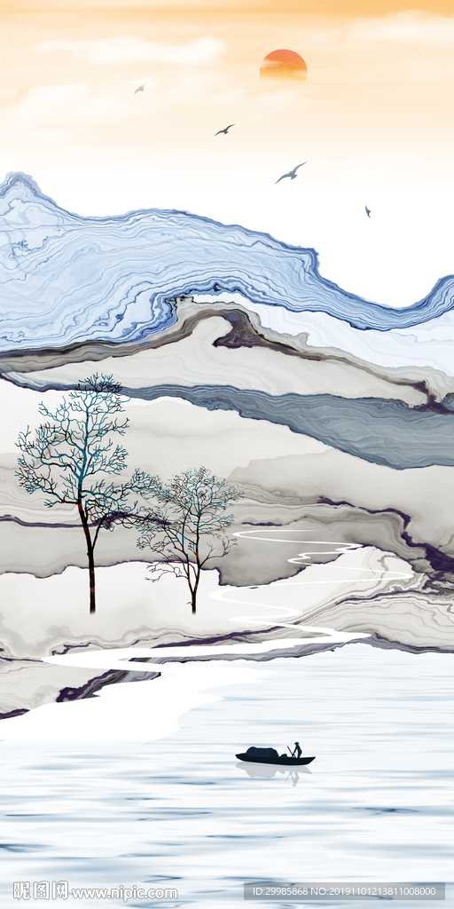 高档玄关水墨山水 tif分层
