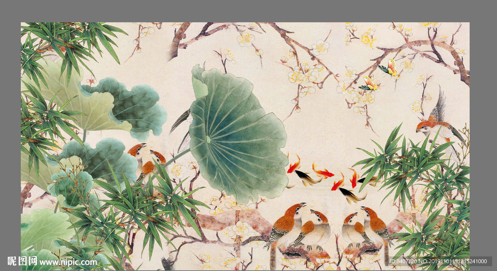 中国画荷花