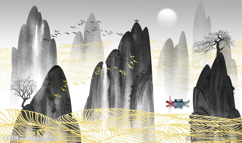 抽象水墨山水背景墙