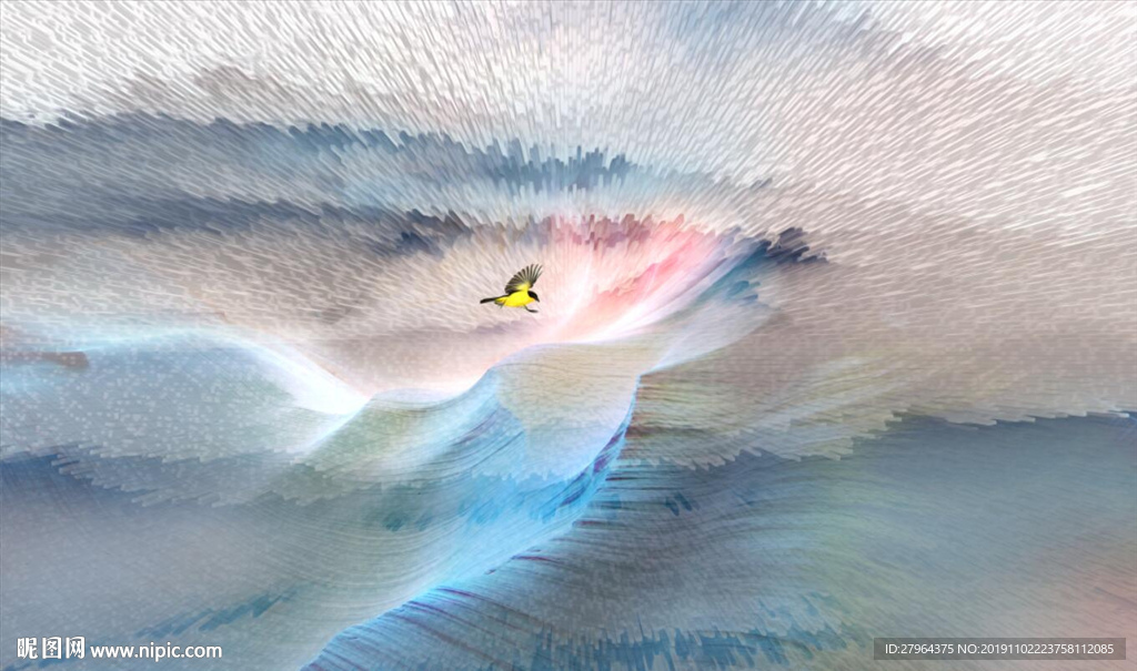 现代梦幻黄鹂抽象油画背景墙