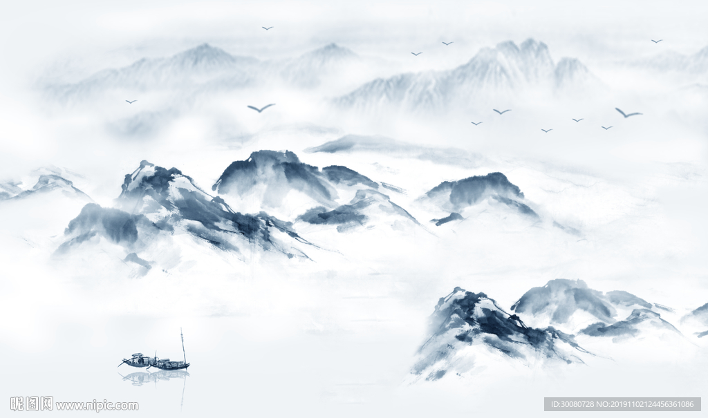 抽象水彩山水画