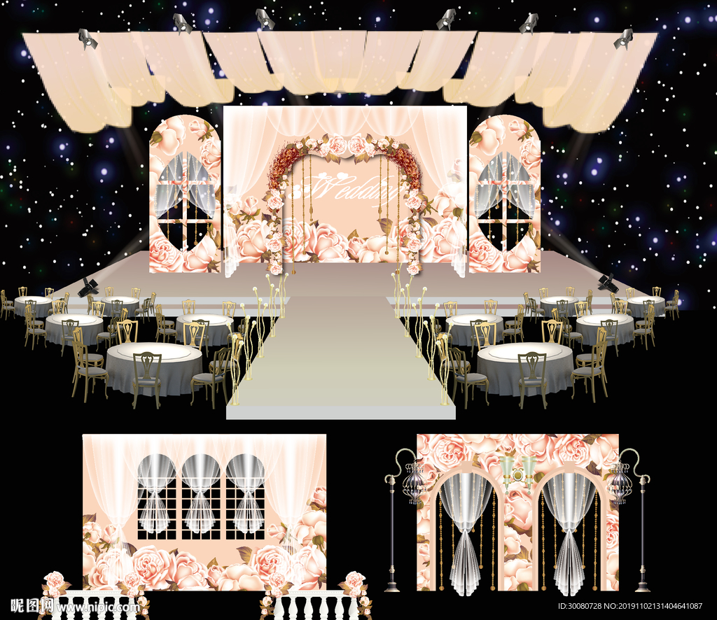 香槟粉玫瑰花主题婚礼