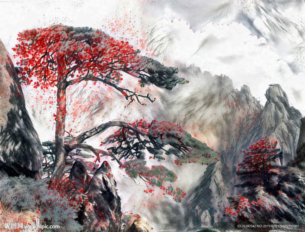 水墨风景黄山迎客松