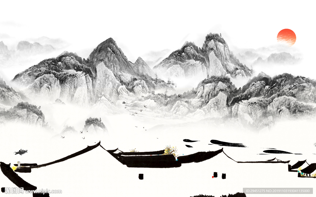 水墨中国风山水 TIF分层