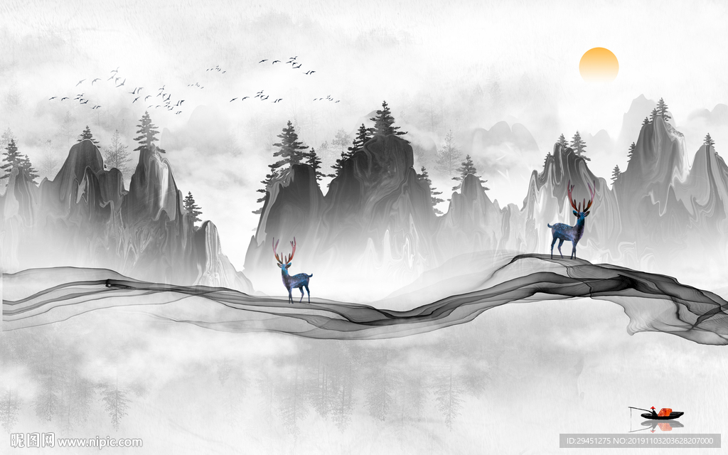 现代中国风山水 TIF分层