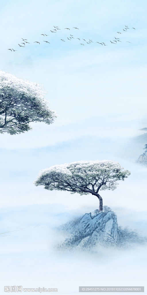 高雅玄关画山水画 TIF分层