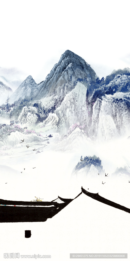 水乡玄关画山水画 TIF分层