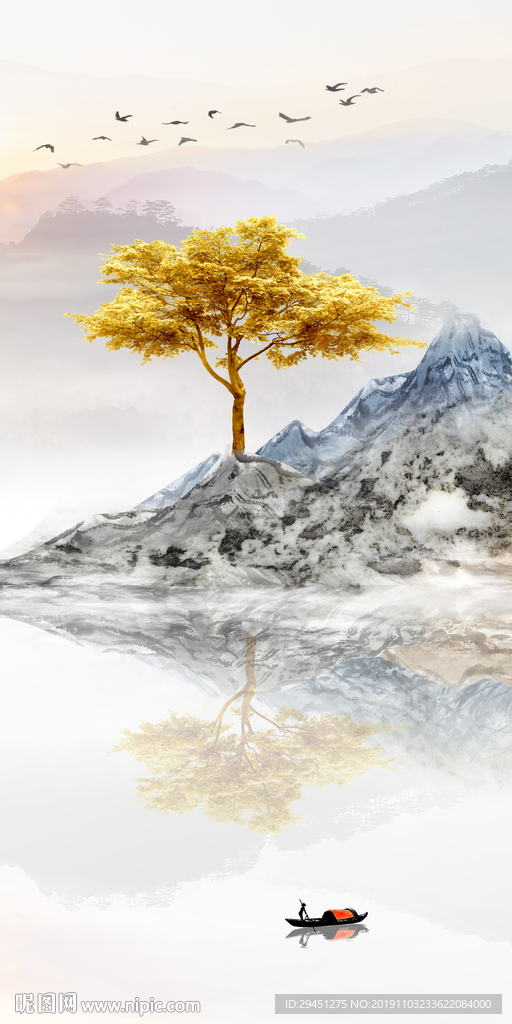 豪华玄关画山水画 TIF分层
