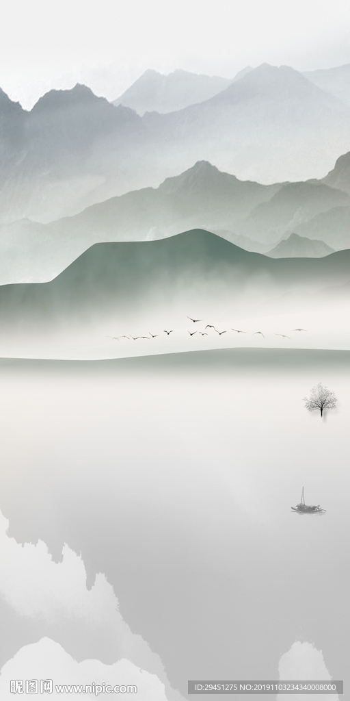 高大上玄关画山水画 TIF分层