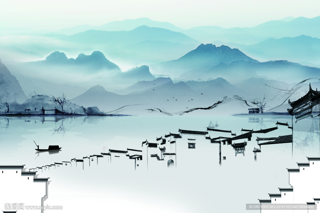 水乡山水新中式画 TIF分层