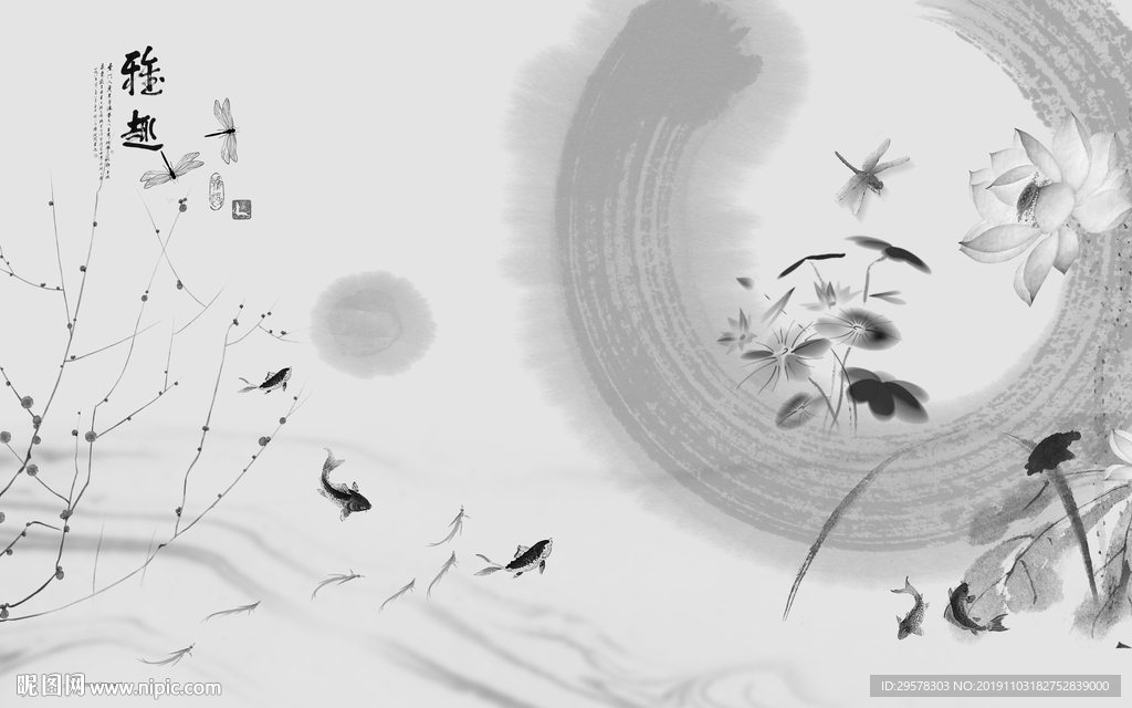 水墨山水新中式画 TIF分层