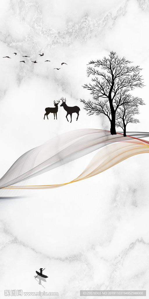 爵士白山水意境玄关 TIF分层